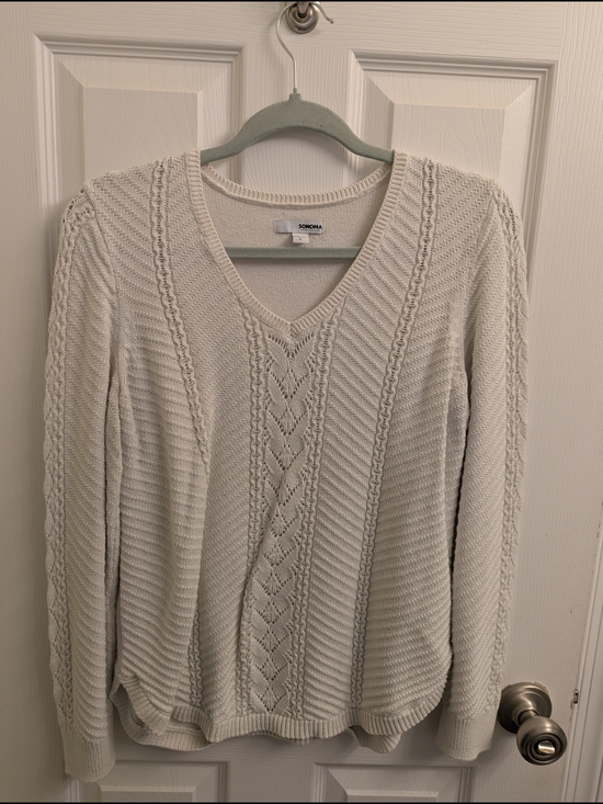 Sonoma Sweaters - Sonoma Off-White V-Neck Cable Knit Sweater